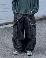 Fringe Balloon Cargo Denim Pants