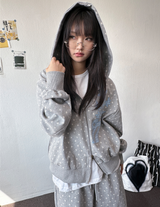 トイド ブルー ナンバー スター パッチ タトゥー ジップ フーディー 2カラー