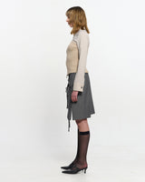 Ribbon Tied Slit Skirt _ GREY