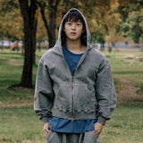 VINTAGE PIGMENT DYING HOODED ZIP UP GRAY