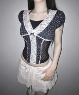 floral puff lace tee (3colors)