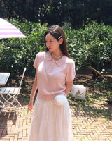 [MADE/4color] カラーネックブックル半袖ニット