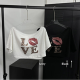 リップオフショルダー半袖Tシャツ(2color)