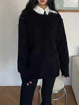 [UNISEX] Overfit velor off shoulder double snap button long sleeve knit T (4 colors)