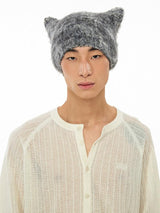 Section-dyed mohair cat ear hat with a fluffy texture