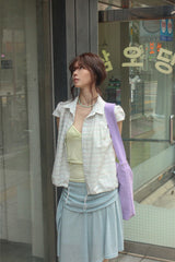 Draped Shirring Skirt - Vintage blue