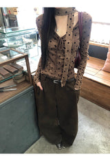 cotton wool scarf dot brown long-sleeve t-shirt