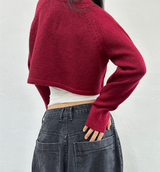 (WARMER DETAIL!) THICK CROPPED WIDE LOOSE ROUND KNIT - 2 COLOR