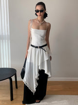 Unbalanced Square Sleeveless Slimming Frill Dress