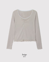 Lua Shirring Lace Frill Rib T-Shirt (4color)