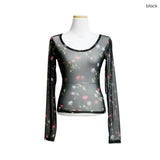 (3color) Blurred Flower Sheer Mesh Tee