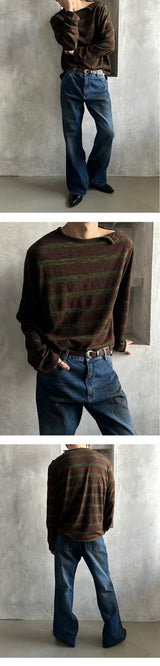 [F/W] Tartan stripe button knit sleeves(2color)