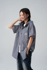 Check short-sleeved hoodie
