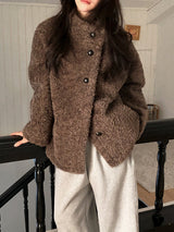 #Fluffy Boucle Ｈigh Neck Half Coat (4color)