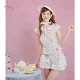 [GirlyFancyClub] French Doll Collar Small Floral Print Top Summer