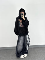 チェックレイヤーデニムパンツ