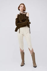 V　Cut　rib　half　pants