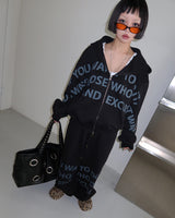 [UNISEX] ワンツーレタリングオーバーサイズフィットフーディドジップアップジャケット