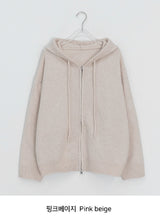 Giten Color Wool Hood Zip-Up Knit Cardigan
