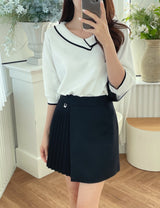 Roven Color Matching Collar Half-Length Knit
