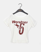 Epee Crack Printed Off-Shoulder Short Sleeve T-Shirt