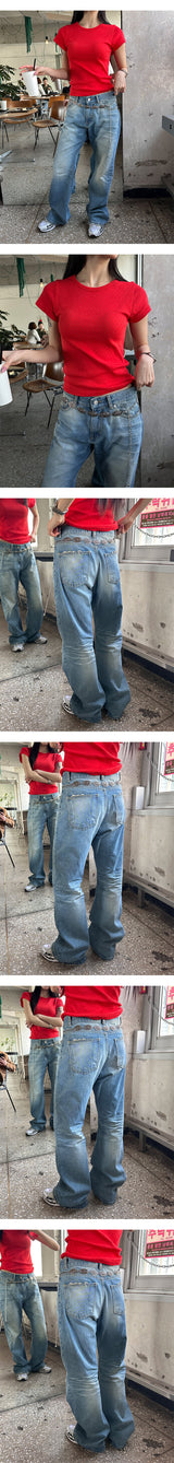 [UNISEX] ヴィンテージダメージデニムパンツ