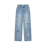 フラワーエンブロイダードライトブルーデニムパンツ code 18103