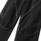 Grain Curved Seam Washed Denim Pants - BLACK