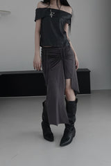 unbalanced low tunnel skirt (2color)