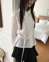 Mirun belt high-neck overlay shirt