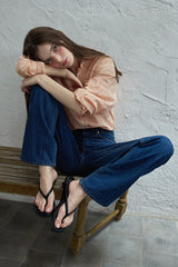 Peeky check shirt_peach