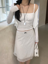 Angel Lace Shirring Sleeveless & Slim Cardigan SET 