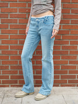 LACE BOOTCUT DENIM PANTS BLUE