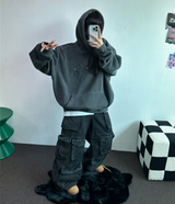 ヒップカーゴブラックジーンデニムワイドオーバーヒップデニム🩶🖤