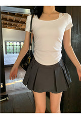 Charcoal Mini Pleats Pants Skirt