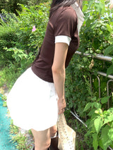 Cafe Layered Pintuck Shirt Brown Short Sleeve Tee (Brown)