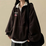 American Flag Coloring Fleece Semi-Zipup Anorak Sweatshirt