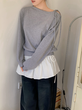 #One Shoulder Ribbon Loose Fit Sweat Shirt (4color)