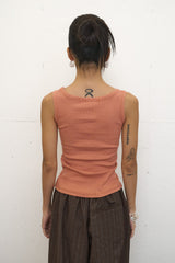 Color Flower Ribbed Sleeveless (Orange)