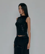 TATTOOED GRAPHIC COWL SLEEVELESS_BLACK