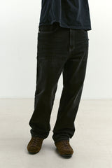 ルーズフィットテーパードデニムパンツ (Washed Black)