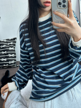 STRIPE OVER BOXY BOYFRIEND ロングスリーブTシャツ ❤💚🩵🧸4COLOR