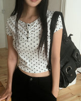 Addie Dot Button Shirring Short Sleeve T-Shirt