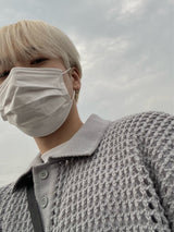 Mesh collar short sleeve knit 3C