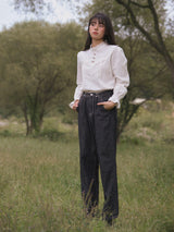 High-Neck Lace-Frill Blouse (Ivory)