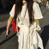 [Spring Dress] Lium Cotton Waist Strap Layered Short-Sleeved Dress 2 colors Cherry Blossom Look
