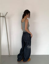 HERRINGBONE NONFADE BALLOON JEANS