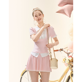 [GirlyFancyClub] エナジェティックガール アカデミー ピンク ニット プリーツスカート