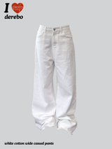white cotton wide casual pants