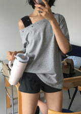 EYELET OFF SHOULDER TEE